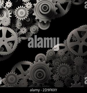 Industrieller und mechanischer Hintergrund. Motor und Technologie Konzept.Getriebe Zahnrad Hintergrund.3d-Illustration Stockfoto