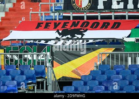 ROTTERDAM, NIEDERLANDE - NOVEMBER 05: Banner des Feyenoord Rotterdam in De Kuip während einer Trainingseinheit vor dem UEFA Europa League Spiel zwischen Feyenoord und CSKA Moskau am 22. Oktober 2020 in Rotterdam, Niederlande (Foto: Yannick Verhoeven/Orange Pictures) Stockfoto