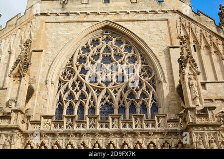 Fenster der anglikanischen Kathedrale von Exeter (Kathedrale St. Peter) in Devon, Großbritannien Stockfoto