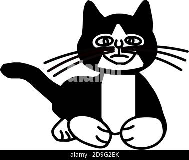 Lustige schwarz-weiße Katze. Das Modell dieser Zeichnung ist unser Kater Amigo. Stock Vektor