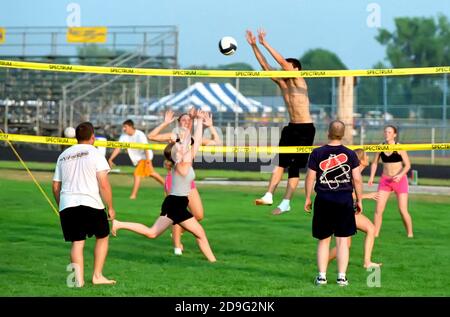 Volleyball Sport Aktion mit männlichen, weiblichen und Co-ed 4-Personen-Teams Stockfoto