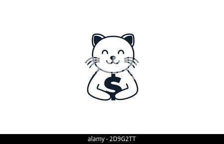 Tier Haustiere Katze Kätzchen mit Geld niedlichen Linien Logo vektor-Icon-Design Stock Vektor