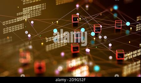 Big Data und Kommunikation. Internet und Datenanalyse im Web. Teamarbeit und IT-Software-Programmierung.3d-Illustration.Technologie und Wissenschaft Stockfoto