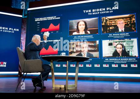 WILMINGTON, DE, USA - 28. Oktober 2020 - US-Präsidentschaftskandidat Joe Biden bei einem COVID-19 Briefing in Wilmington, Delaware, USA während der Stockfoto