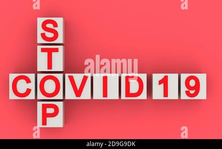 Virus Coronavirus covid-19 mit Wort STOP. 3d-Rendering Stockfoto