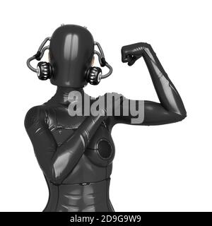 Cyber Soldat weiblich tun ein ich kann es PIN up Pose tun, 3d-Illustration Stockfoto