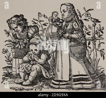 Renissance. 16. Jahrhundert. Mädchen. Stich von Jost Amman (1539-1591). Stockfoto