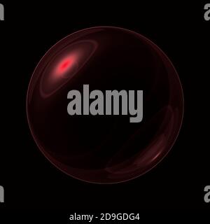 Transparente Kugel mit roten Tönen auf schwarzem Hintergrund Stockfoto