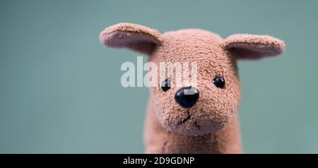 Niedlichen Plüsch Hund auf einem grünen Hintergrund Stockfoto