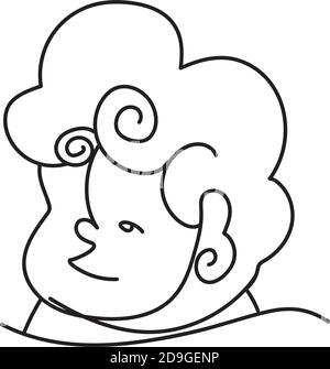 Kleiner Junge mit lockigen Haaren, kontinuierliche Linie Stil Vektor-Illustration Stock Vektor