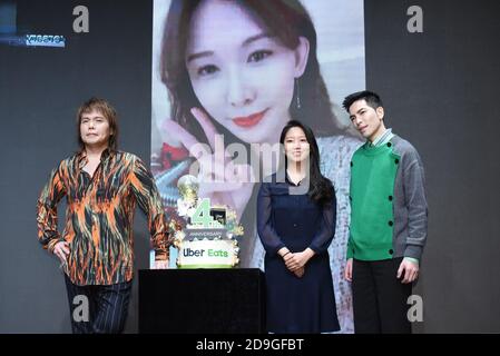 Taipeh. November 2020. Wu Bai und Jam Hsiao nehmen am 4. November 2020 an der Pressekonferenz einer Takeaway-Plattform in Taipei, Taiwan, China Teil. (Foto von Top Photo/Sipa USA) Quelle: SIPA USA/Alamy Live News Stockfoto