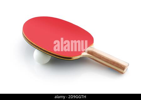 Tischtennis Schläger Tischtennis Paddel mit Ball auf weiß Stockfoto