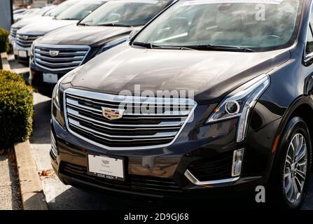 Illinois, USA. November 2020. Das Foto vom 5. November 2020 zeigt mehrere Cadillac Sport Utility Vehicles im Ziegler Cadillac, Buick und GMC Händler in Lincolnwood, Illinois, USA. U.S. General Motors Co. (GM) gab am Donnerstag bekannt, dass es im dritten Quartal dieses Jahres dank der starken Verkäufe von Crossover-, Pickup- und SUVs einen Gewinn von 4 Milliarden US-Dollar erzielte. Quelle: Joel Lerner/Xinhua/Alamy Live News Stockfoto