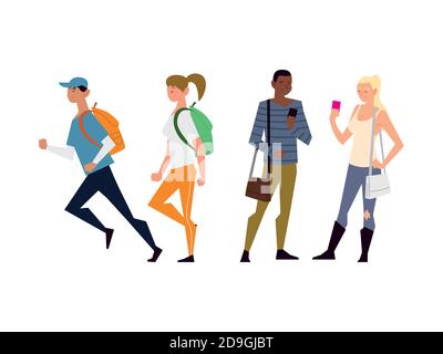 Personen mit Smartphone und Walking Aktivität Vektor Illustration Stock Vektor