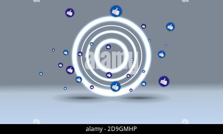 Abstraktion mit Likes und Herzen, Streaming-Vorschau-Vorlage, 3d-Liebe, glücklich leben, Social-Media-Konzept mit Medien-Icons, Chat-Box und , kreative des Stock Vektor