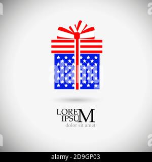Geschenkobjekt. Eine Schachtel mit Schleife und Sternen. Vektorgrafik Stock Vektor