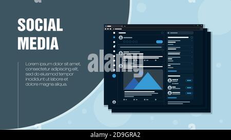 Social Media-Website zum Teilen von Text, Fotos, Nachrichten und Videoinhalten Stock Vektor