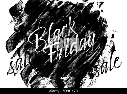 Pinselstriche mit Aufschrift 'Black Friday Sale' auf weißem Hintergrund Stockfoto