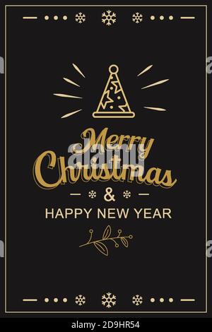 Frohe weihnachten und glückliches neues Jahr Grußkarte mit vintage goldene Vorlage Hintergrund. Für Banner, Poster, Cover und alle Medien. Stock Vektor