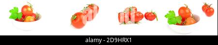Collage von chery Tomaten isoliert auf einem weißen Hintergrund mit Beschneidungspfad Stockfoto