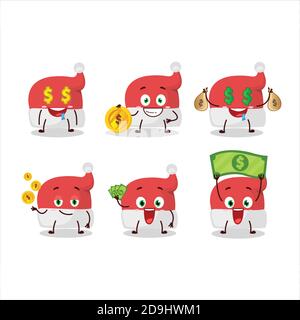 Red santa hat Cartoon-Charakter mit niedlichen Emoticon bringen Geld Stock Vektor