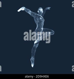 Gymnast. Man. 3D-Modell des menschlichen Körpers. Gymnastik Aktivitäten für Icon Health und Fitness Community. Vektorgrafiken aus Teilchen. Stock Vektor