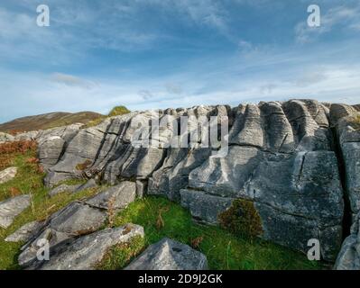 Verwitterte erodiert dolostone/Kalkstein Pflaster Felsformation, Strath Suardal SSSI, Broadford, Isle of Skye, Schottland, Großbritannien. Stockfoto