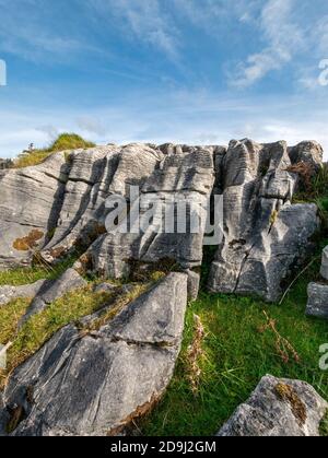 Verwitterte erodiert dolostone/Kalkstein Pflaster Felsformation, Strath Suardal SSSI, Broadford, Isle of Skye, Schottland, Großbritannien. Stockfoto