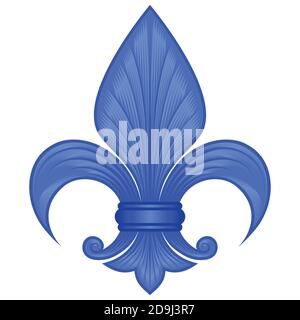Vektor-Design des Fleur de Lis, Darstellung der Lilienblume, Symbol in der mittelalterlichen Heraldik verwendet. Alles auf weißem Hintergrund. Stock Vektor