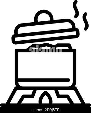 Symbol für kochenden Kochtopf. Umriss kochendes Kochtopf Vektor-Symbol für Web-Design isoliert auf weißem Hintergrund Stock Vektor