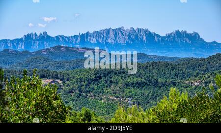 Montserrat Gebirge von Pla de Trullas, Provinz Barcelona, Katalonien, Spanien Stockfoto