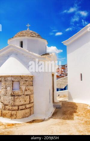 Kirche Panagitsa von Pyrgos in der Stadt Skopelos Stockfoto