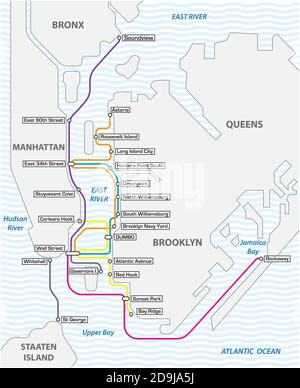 Übersichtskarte der Fähren in New york, usa Stock Vektor