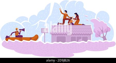 Flood Rescue 2D Vektor Webbanner, Poster Stock Vektor