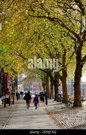 Spaziergang am Hafen von Bristol kurz vor dem Herbst Covid-19-Sperre Stockfoto