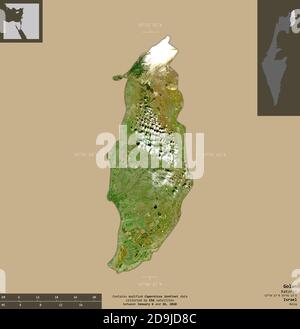 Golan, Bezirk Israel. Sentinel-2 Satellitenbilder. Form isoliert auf durchgehenden Hintergrund mit informativen Überlagerungen. Enthält modifizierte Copernicus SE Stockfoto