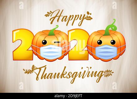 Alles Gute Zum Erntedankfest 2020. Urlaub kreative Gratzen, sperren Sie 3D-Zeichen. Helle Dekoration. Kalligraphische Pflanzenelemente Schriftzug. Dekorativ Stock Vektor