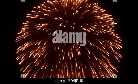 Feuerwerk, abstraktes 3D realistisches Feuerwerk mit bunten Explosionen und leuchtendem Licht am Himmel, Feuerwerk Hintergrund, 3d Render Stockfoto