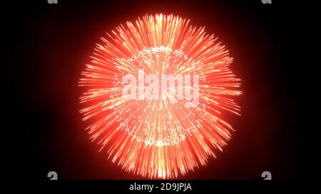 Feuerwerk, abstraktes 3D realistisches Feuerwerk mit bunten Explosionen und leuchtendem Licht am Himmel, Feuerwerk Hintergrund, 3d Render Stockfoto