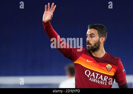 Rom, Italien. November 2020. Leonardo Spinazzola der Roma Gesten während der UEFA Europa League, Gruppe Bühne, Gruppe EIN Fußballspiel zwischen AS Roma und CFR Cluj am 5. November 2020 im Stadio Olimpico in Rom, Italien - Foto Federico Proietti/DPPI/LM Credit: Paola Benini/Alamy Live News Stockfoto