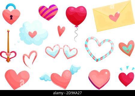 Charming rosa Herzen Cartoon Illustrationen Set Stock Vektor