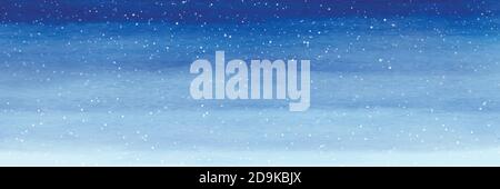 Weihnachten Hintergrund in der Nacht im Winter mit Schnee fallen kreativ mit Flecken von blauen Aquarell. Vektor dekorative Kunst Design Header, Poster, Karte, Stock Vektor