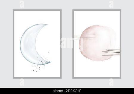 Kreative Minimal Art mit Aquarell handbemalt für Wand-Kunstsammlung. Vektor für Postkartendekoration, Cover-Design, Broschüre oder Hintergrund. Stock Vektor