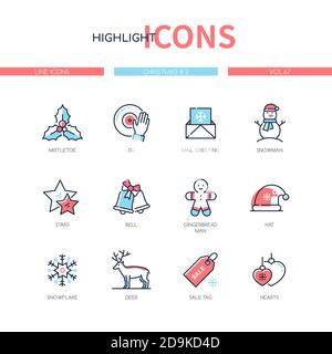 Frohe Weihnachten - Linie Design Stil Symbole gesetzt Stock Vektor