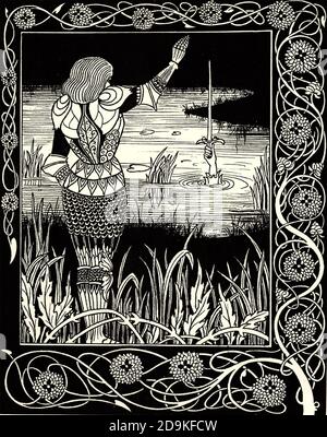 AUBREY BEARDSLEY (1872-1898) englischer Illustrator und Autor. Illustration aus 'Le Morte d'Arthur' von Thomas Mallory, sein erster auftrag 1893 - Sir Lancelot wirft excalibur in den See. Stockfoto