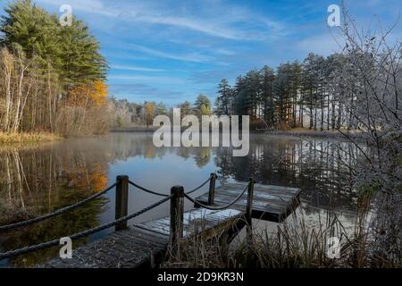 Walpole, New Hampshire, USA. 2020. Eine frühe Winterszene am Rande eines Sees in New Hampshire, USA. Stockfoto