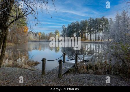 Walpole, New Hampshire, USA. 2020. Eine frühe Winterszene am Rande eines Sees in New Hampshire, USA. Stockfoto