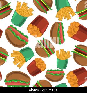Nahtloses Muster mit Pommes Frites, Nuggets, Hamburgern und Hot Dogs Stock Vektor
