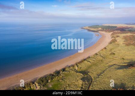 Luftaufnahme von Gullane Beach und Bents in East Lothian, Schottland UK Stockfoto