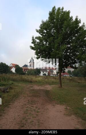 Breitenbach, Gemeinde Bebra, Hessen - August 16 2020: Dorf Breitenbach direkt an der Fulda in Hessen, Deutschland Stockfoto